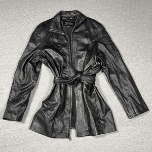 Wilsons Leather Pelle Studio Jacket Womens M Black Belted Leather Mid-Length